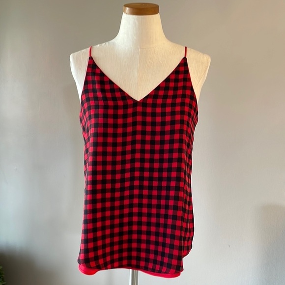 Tops - REVERSABLE women’s spaghetti strap overlay tank top checkered red blk / red XS